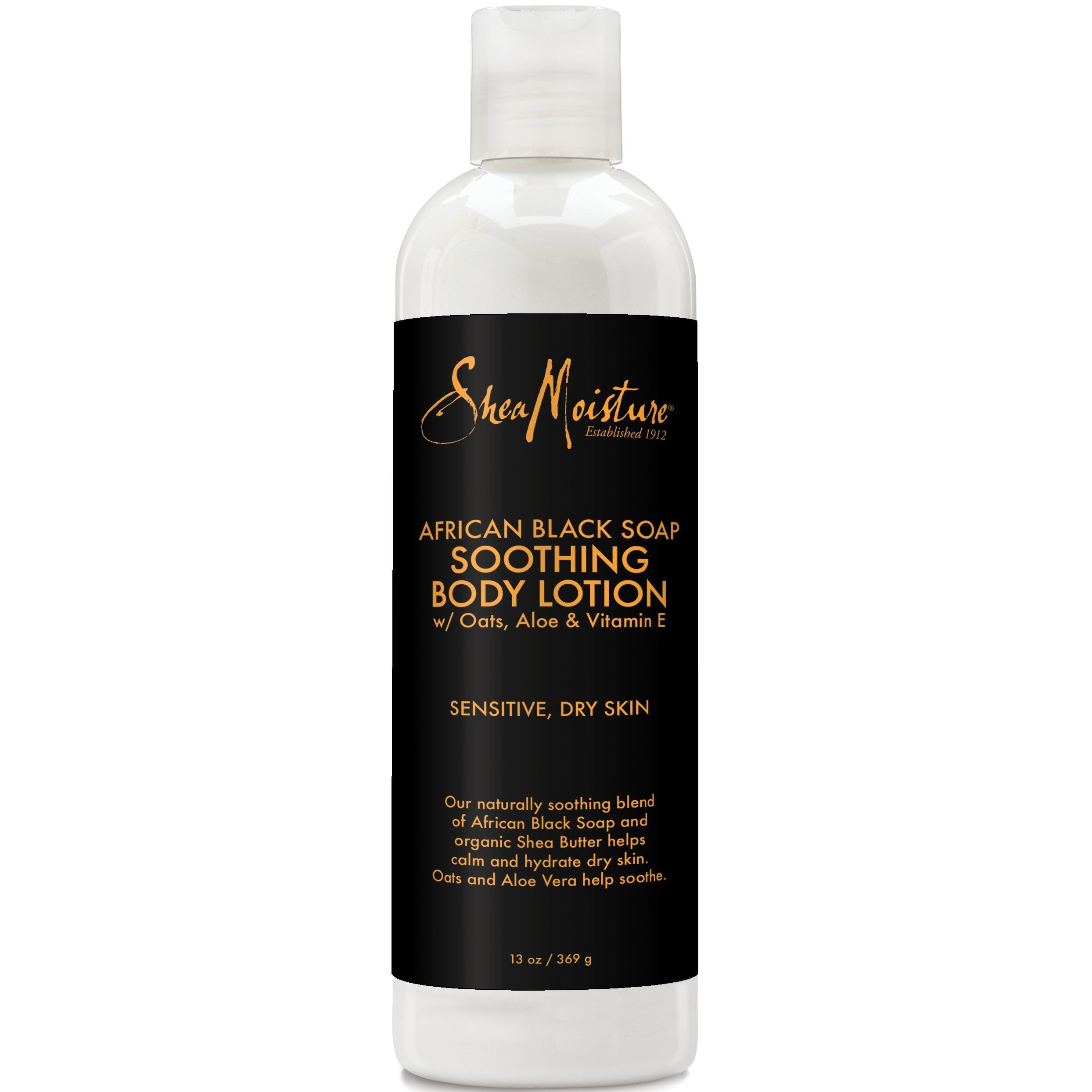 SheaMoisture front packaging showing 13 oz bottle and benefits