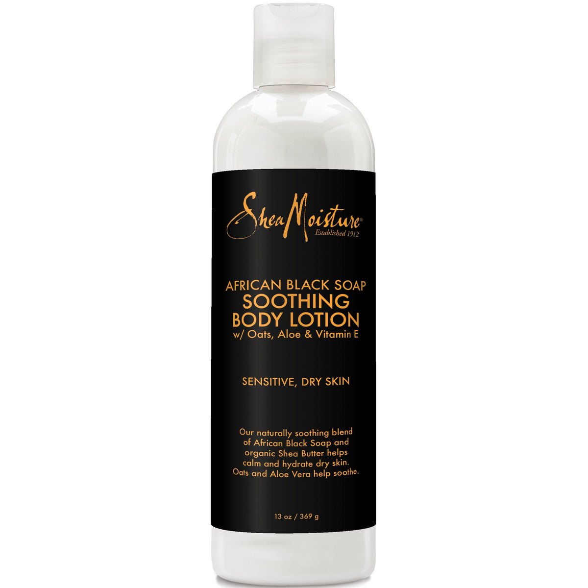 SheaMoisture front packaging showing 13 oz bottle and benefits