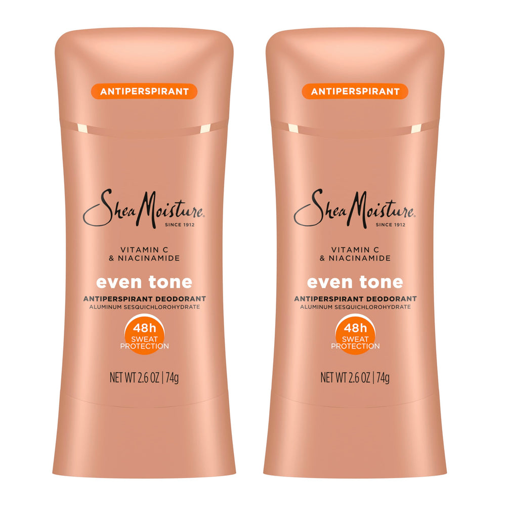 SheaMoisture front packaging showing even tone deodorant benefits