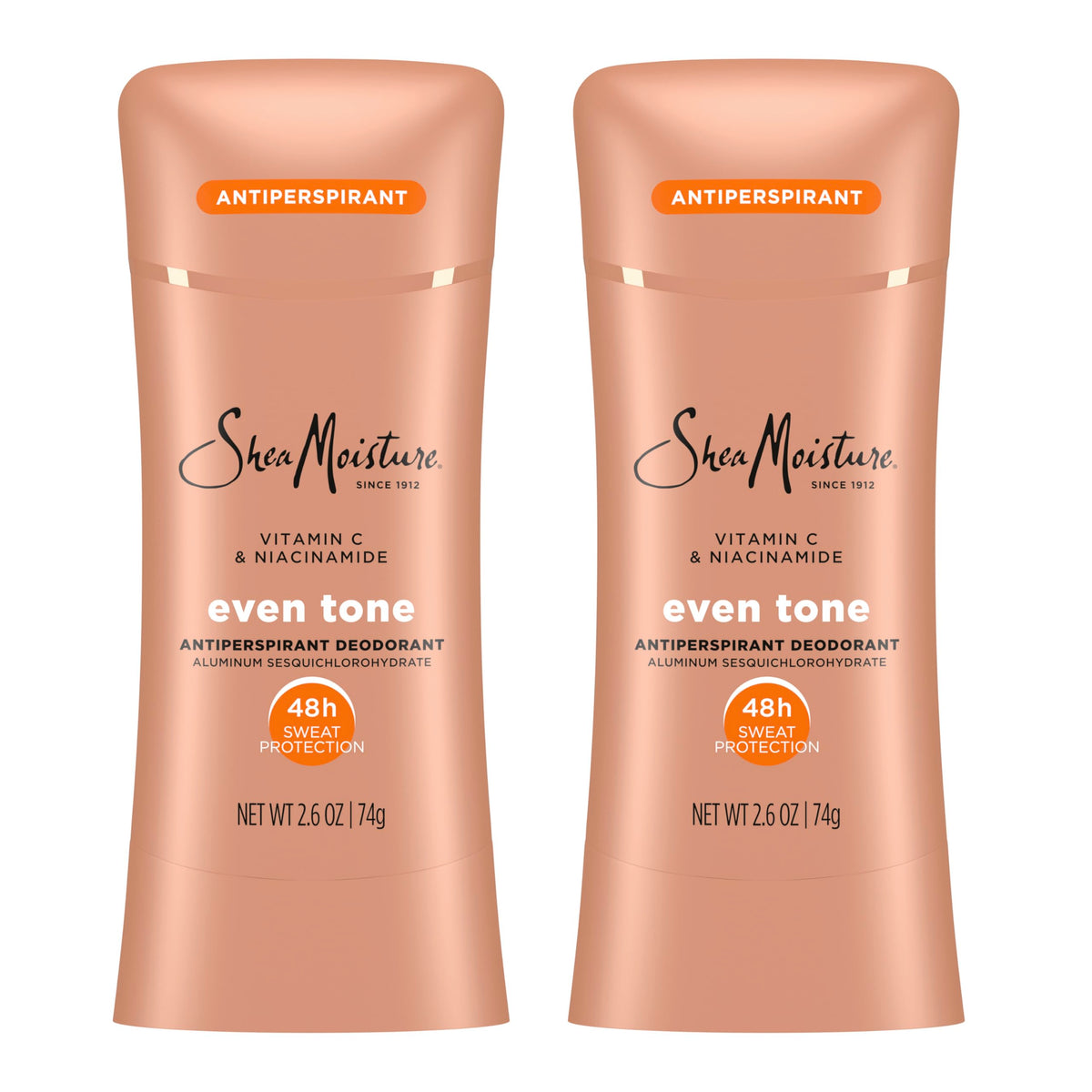 SheaMoisture front packaging showing even tone deodorant benefits