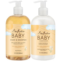 SheaMoisture front packaging of baby care set shows both bottles and benefits