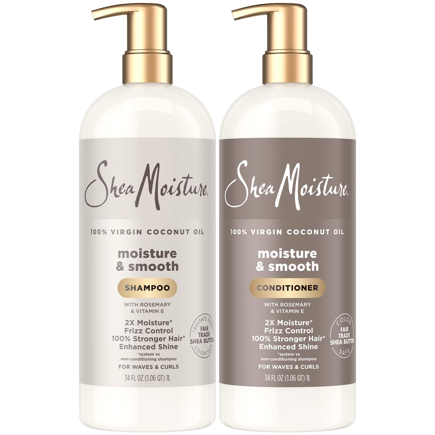 Shea Moisture front packaging showing Moisture & Smooth bottles and benefits