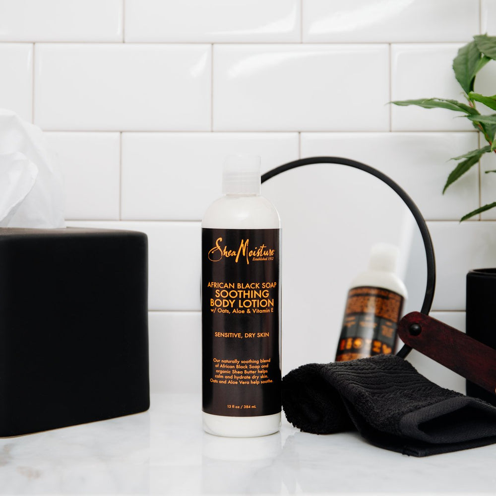 SheaMoisture product label showing ingredients and ethical sourcing