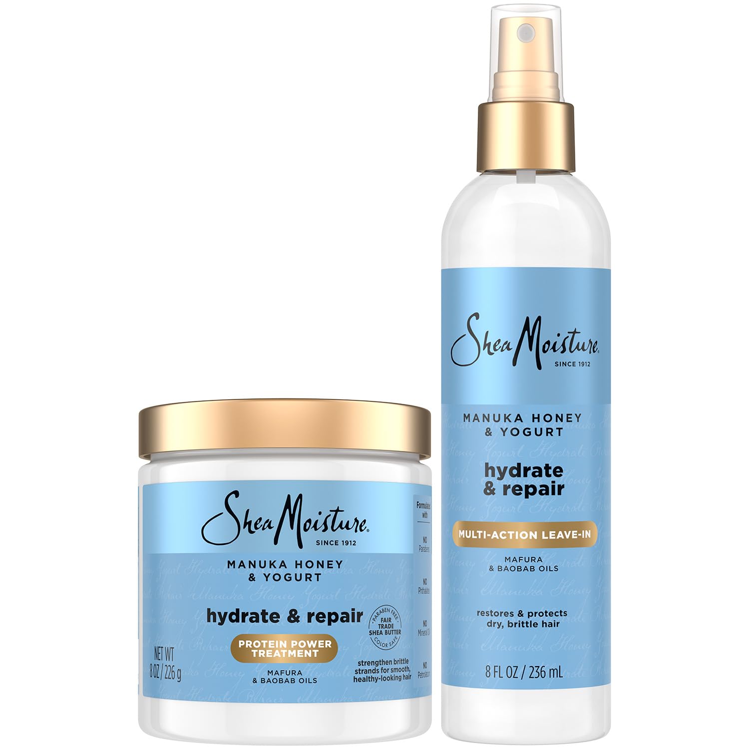 SheaMoisture front packaging showing the duo and benefits