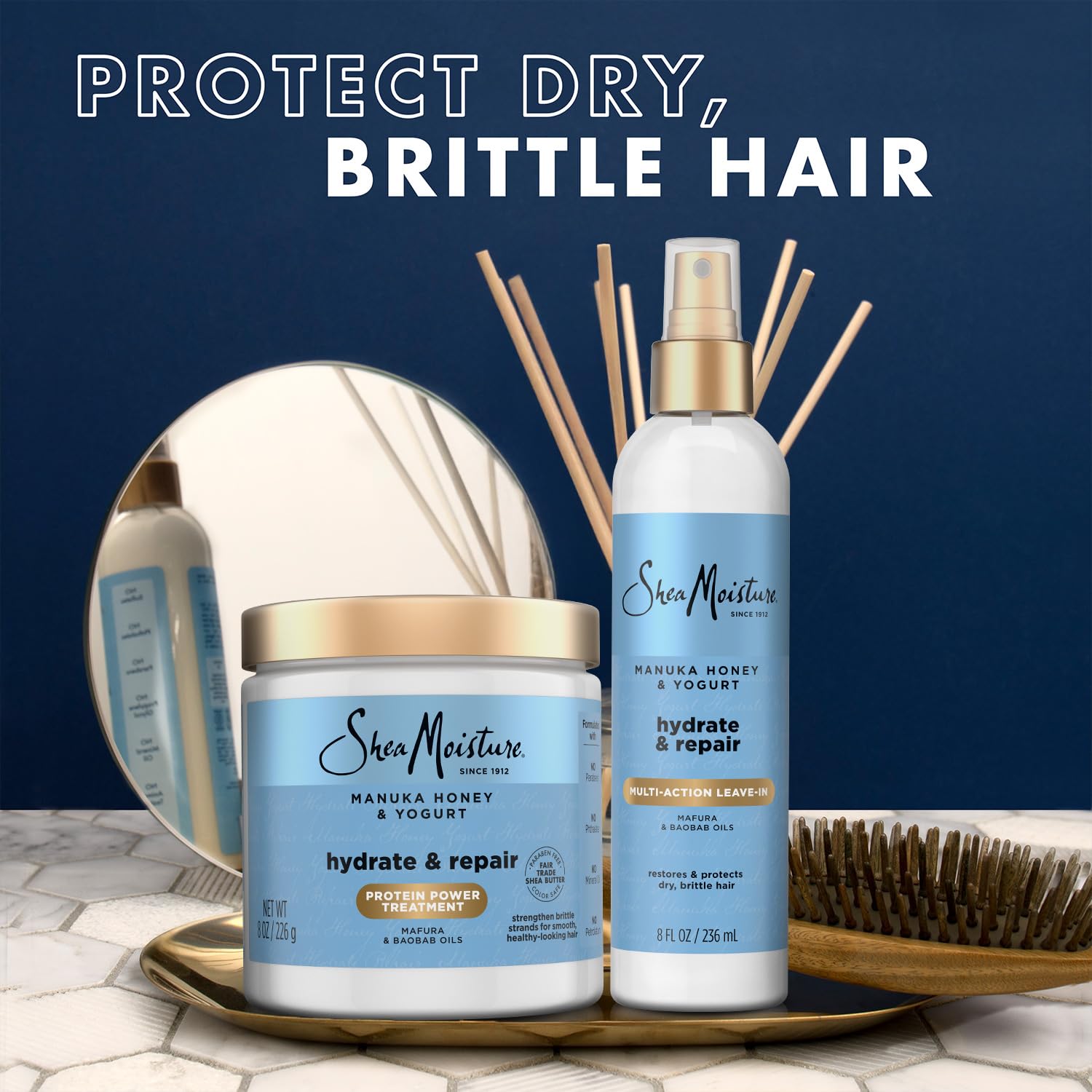 SheaMoisture mask applied to strands demonstrating deep conditioning benefit