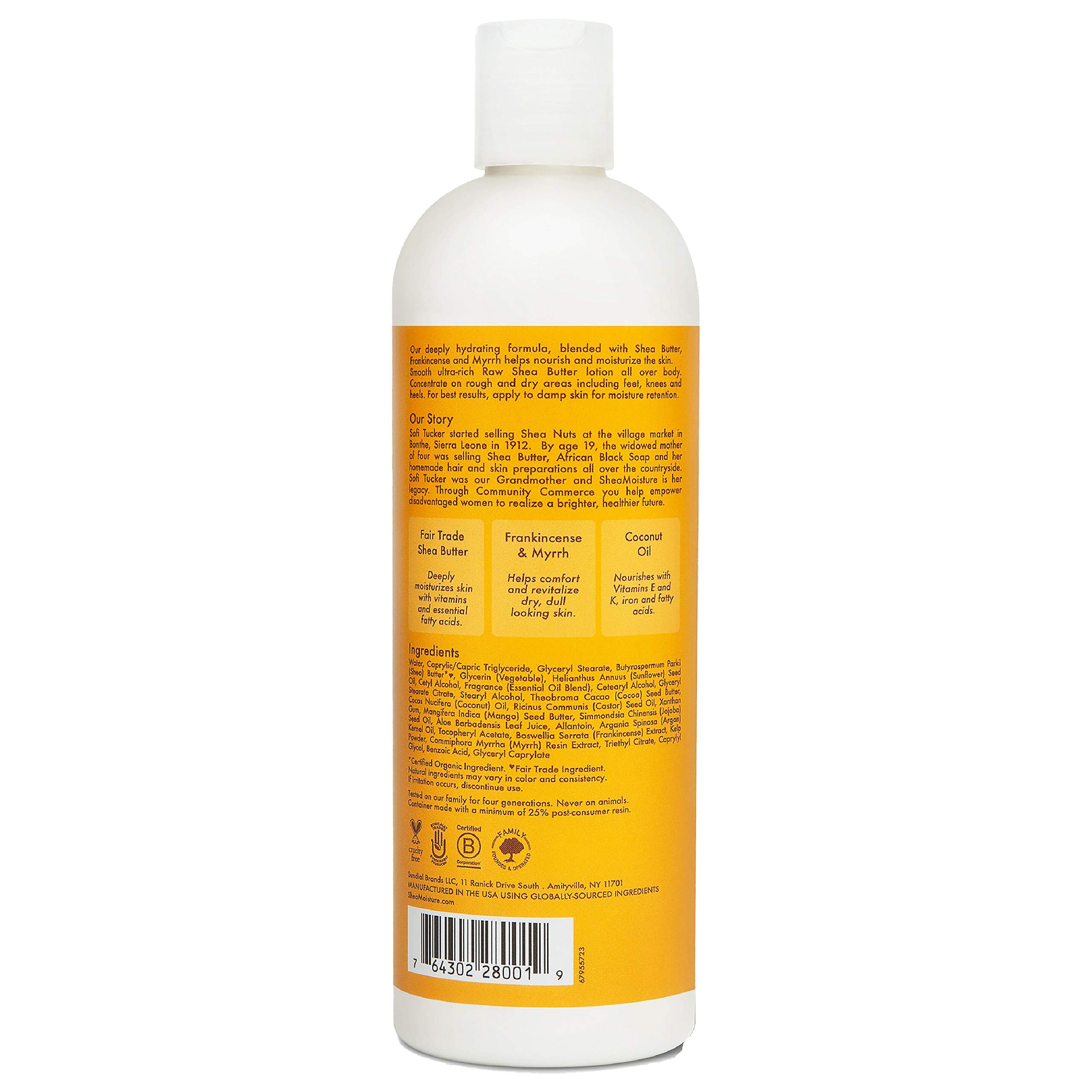 SheaMoisture pump and label close-up highlighting ingredients and easy dispensing