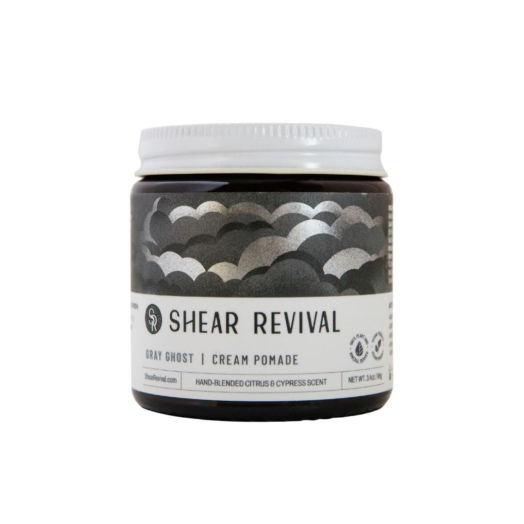 Shear Revival Gray Ghost front jar showing label and amber glass for reusable packaging