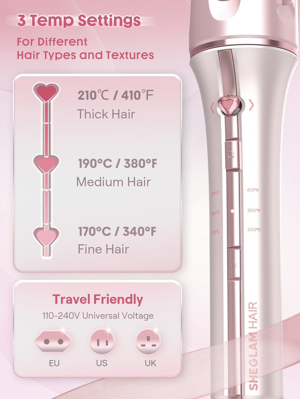 SHEGLAM styled waves created with tool, adds volume and defined curls
