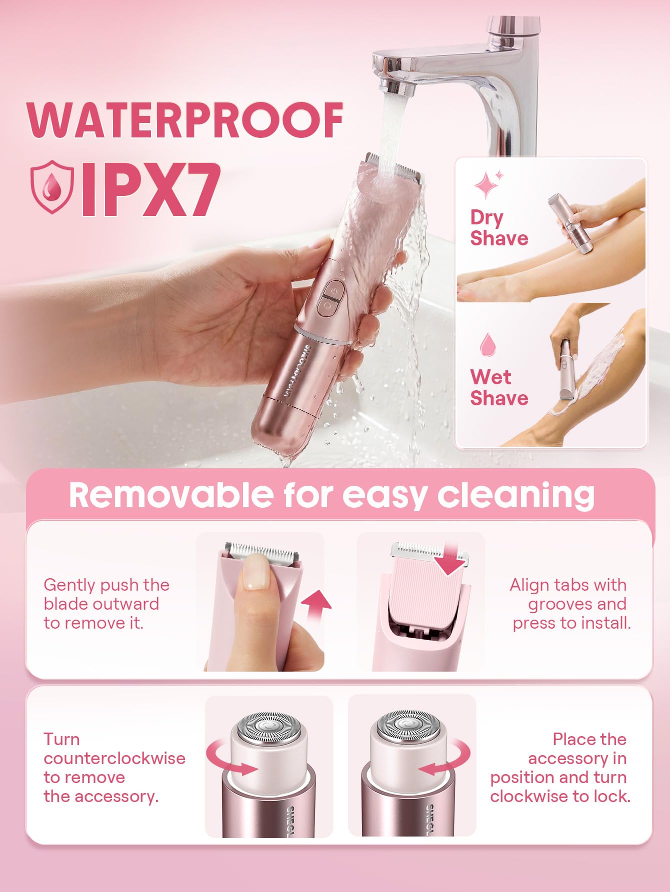 SHEGLAM trimmer being rinsed in shower showing waterproof convenience