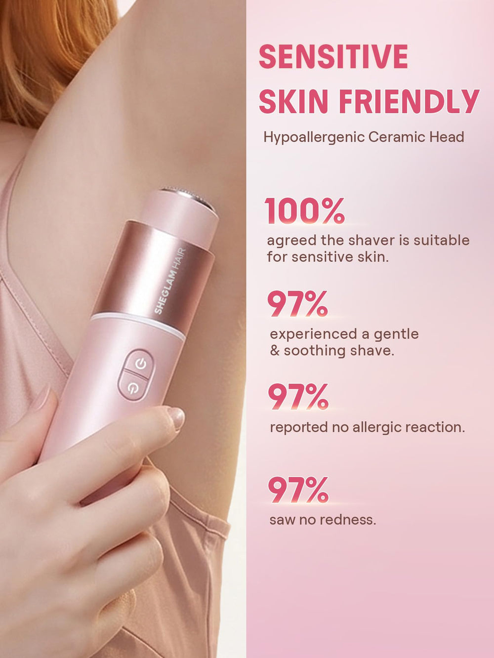 SHEGLAM trimmer held next to hand showing size and travel portability