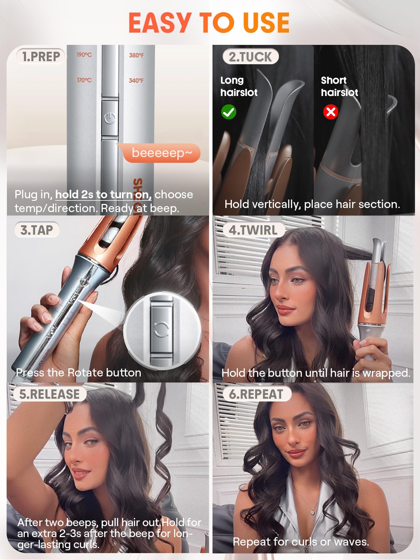 SHEGLAM ceramic barrel closeup showing glossy coating for reduced frizz
