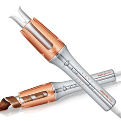 SHEGLAM curler front view showing controls and safe tip for easy handling