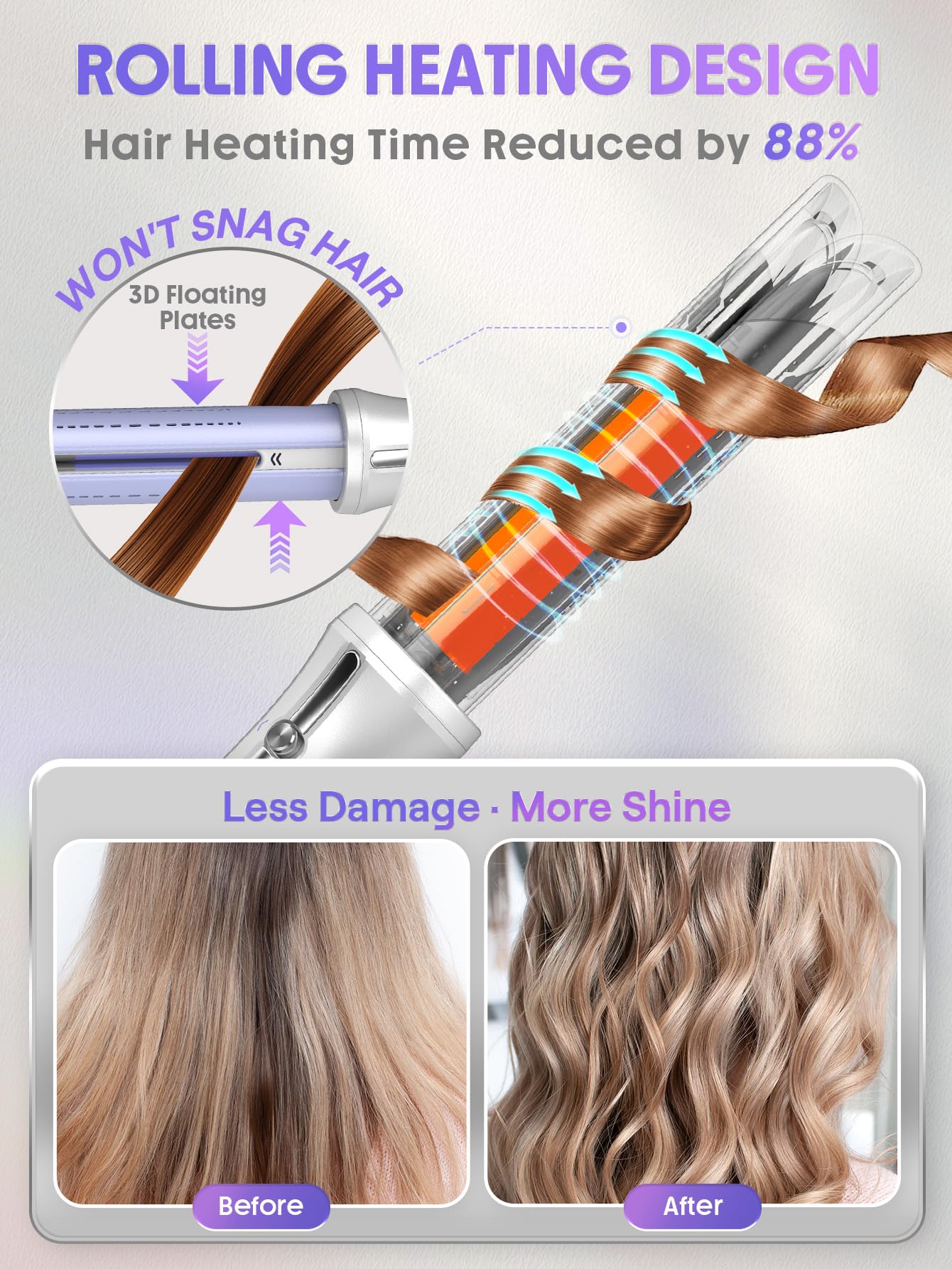 SHEGLAM before and after curls showing improved bounce and long-lasting hold benefit