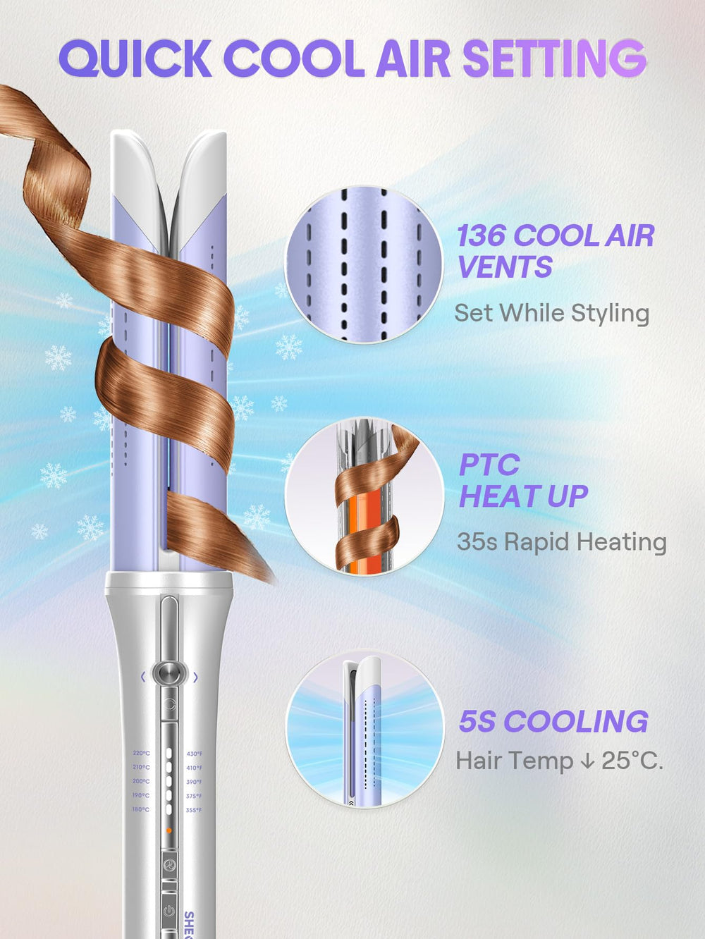 SHEGLAM airflow vent close-up illustrating Cool Air Technology for lower heat exposure benefit