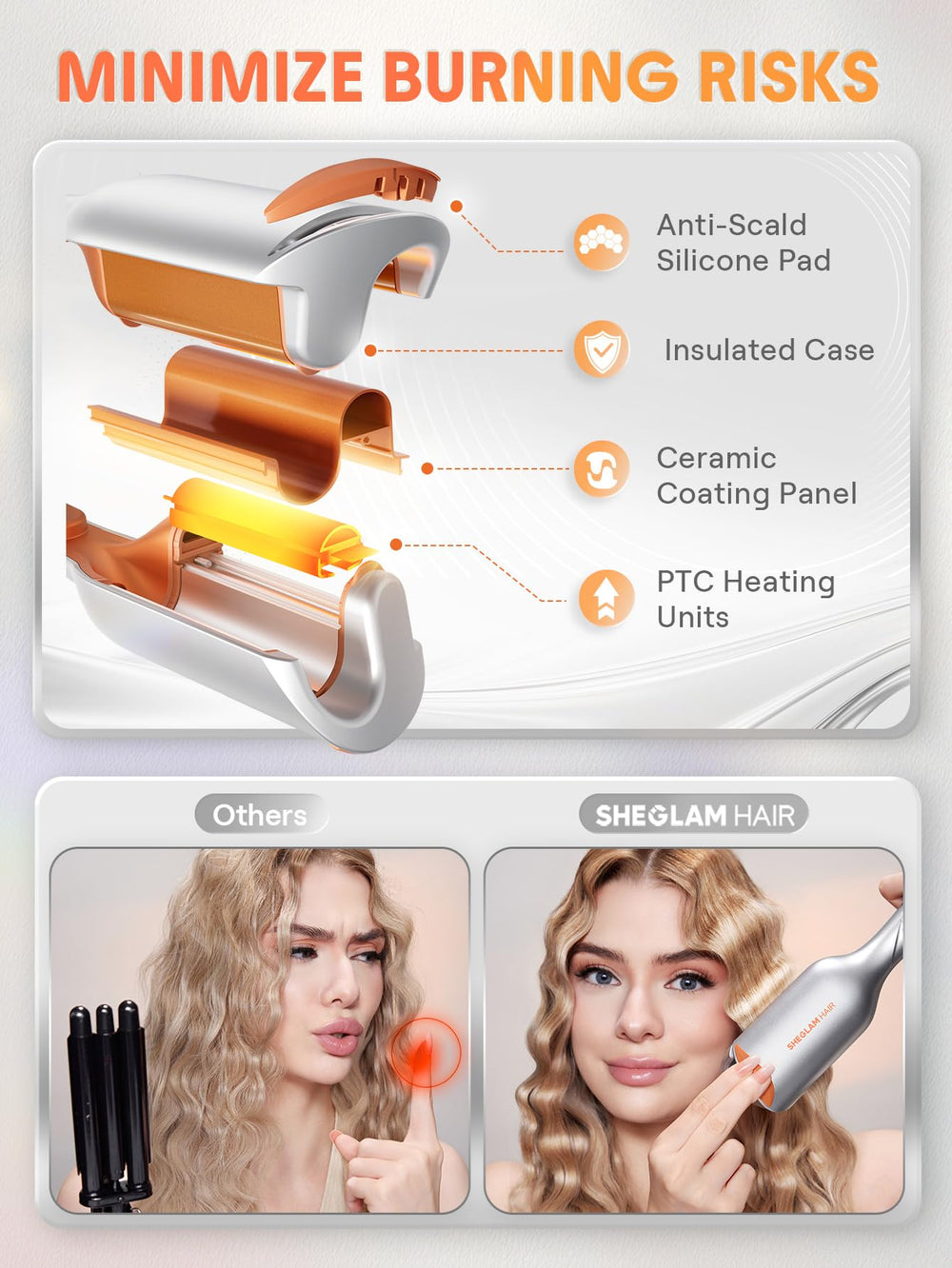 SHEGLAM temperature controls and timer display for easy precise styling benefit