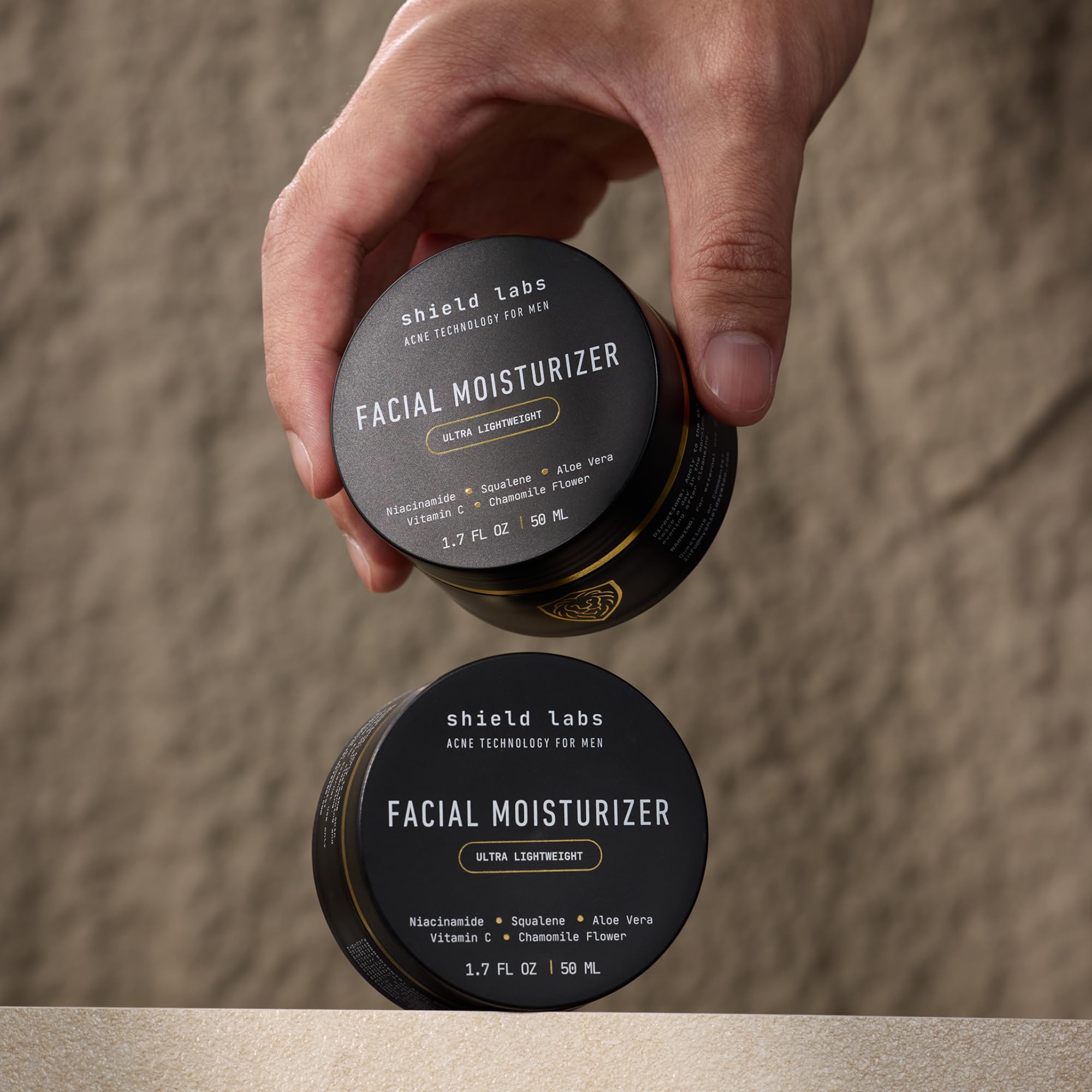 Shield applied after shaving on jawline calming skin and reducing redness