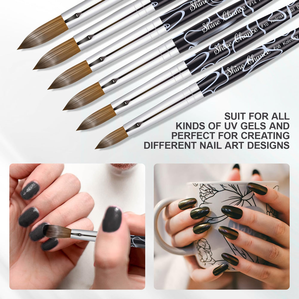 Shine Chance brush applying acrylic to nail extension, demonstrating smooth product pickup and control benefit