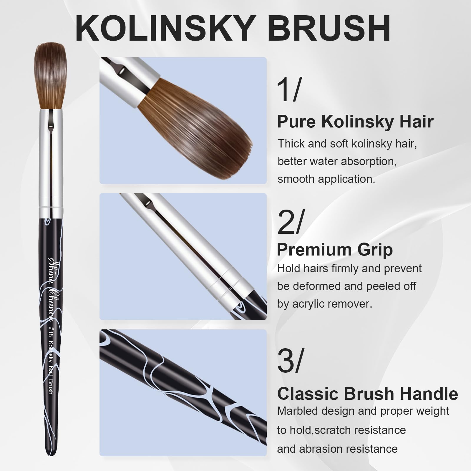 Shine Chance brush beside ruler to show size 18 scale, clear size reference for accurate selection benefit
