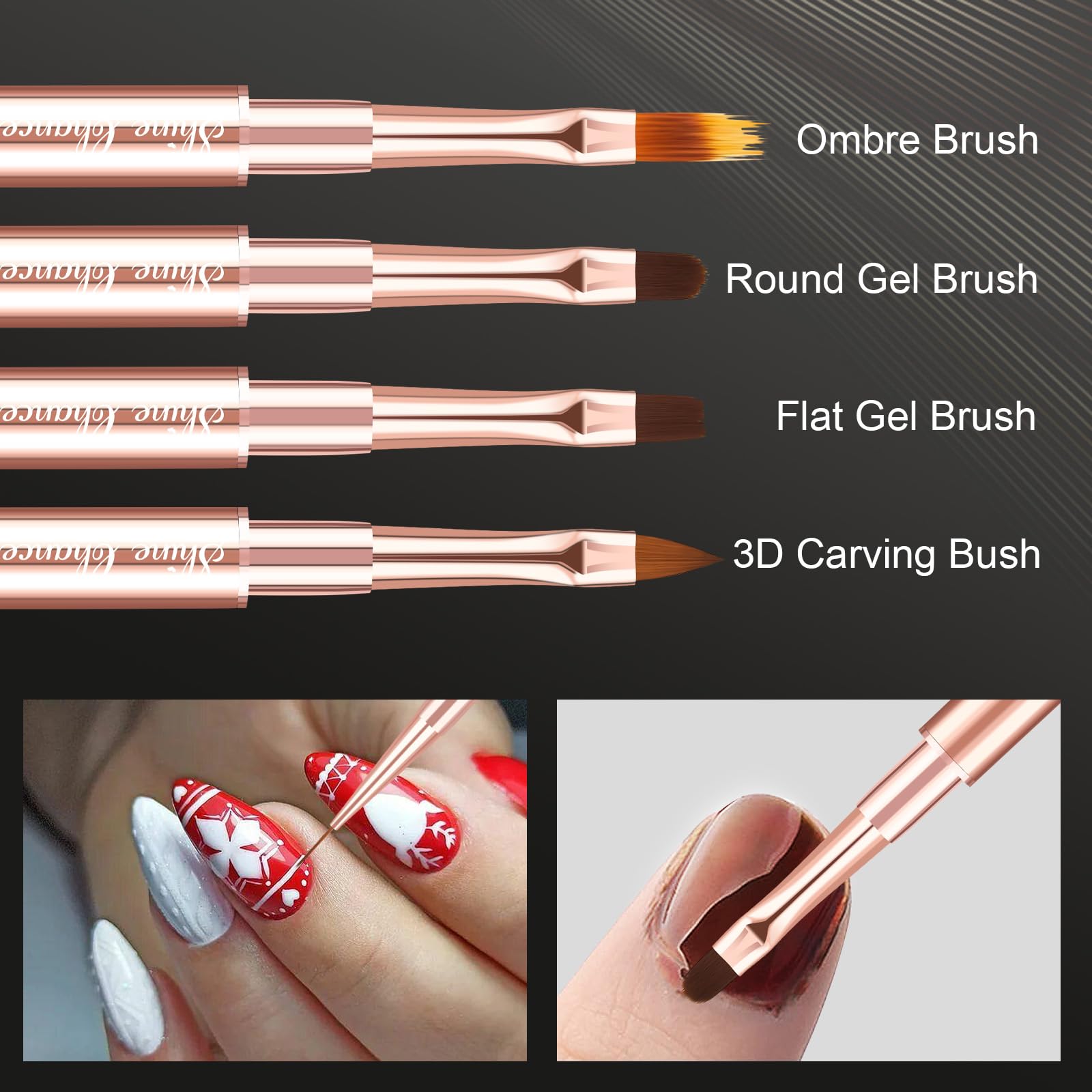 Shine Chance closeup of brush tips showing fine nylon fibers for precise strokes