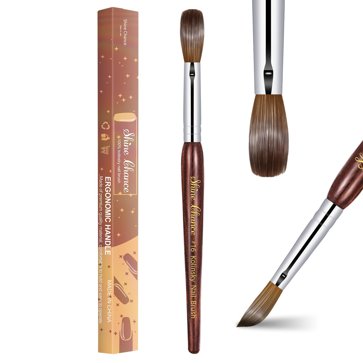 Shine Chance front packaging showing Size 16 brush and benefits