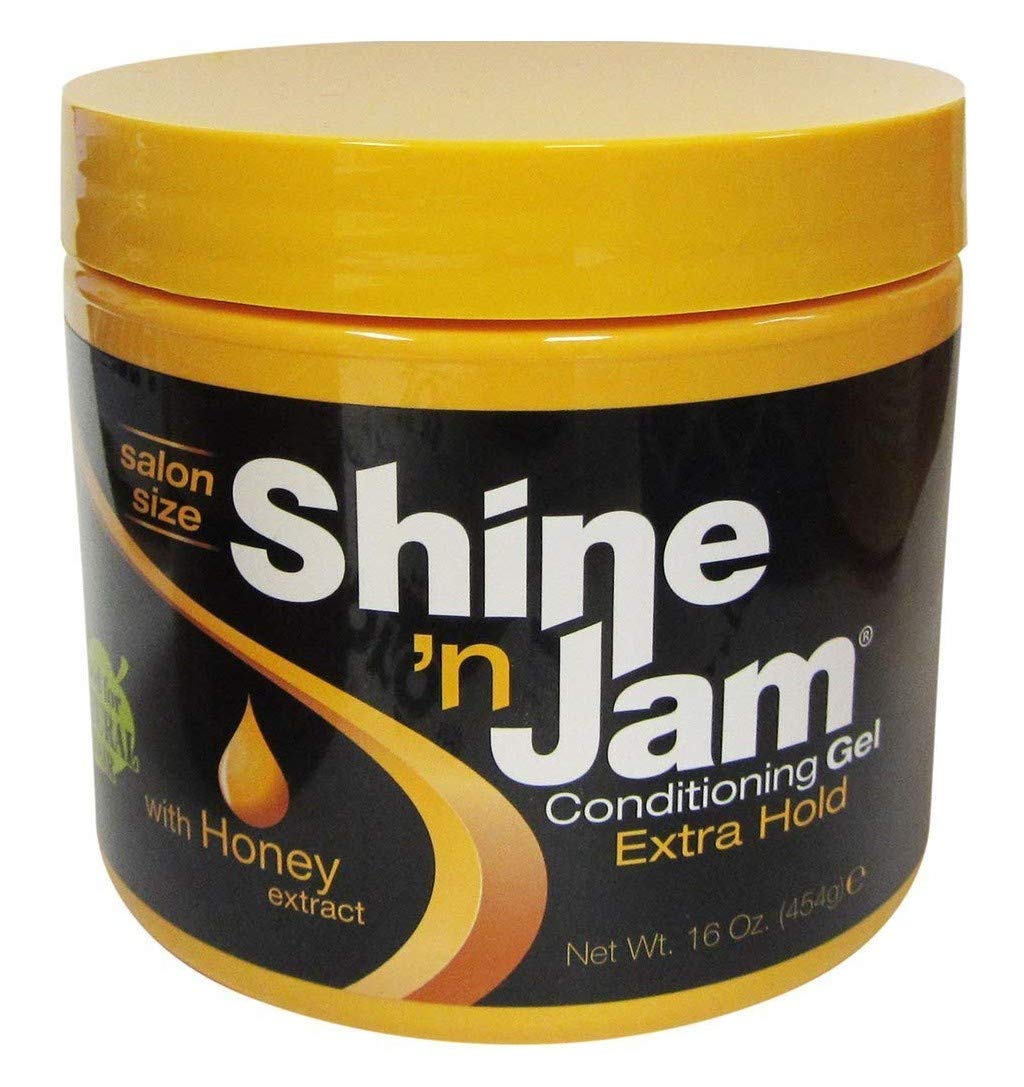 Shine 'n Jam jar front label showing product and strong hold benefit