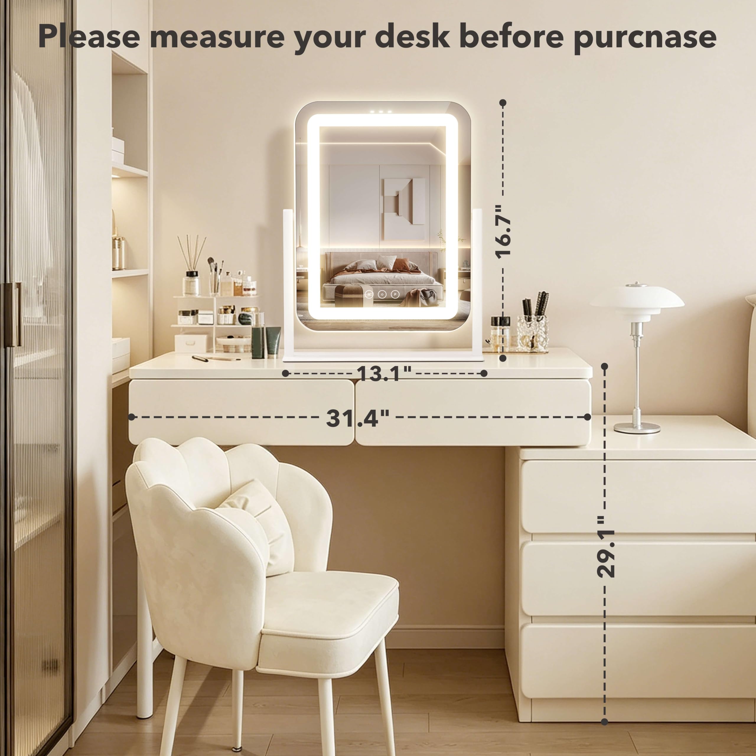 Shinerva mirror showing warm, neutral, cool modes for color-accurate lighting