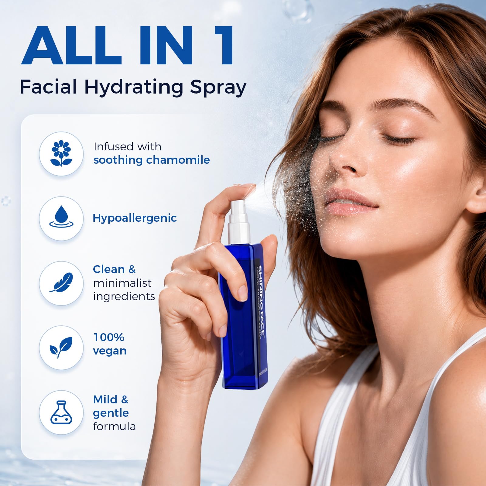 Shining Face blue copper peptide serum bottle emphasizing firming support