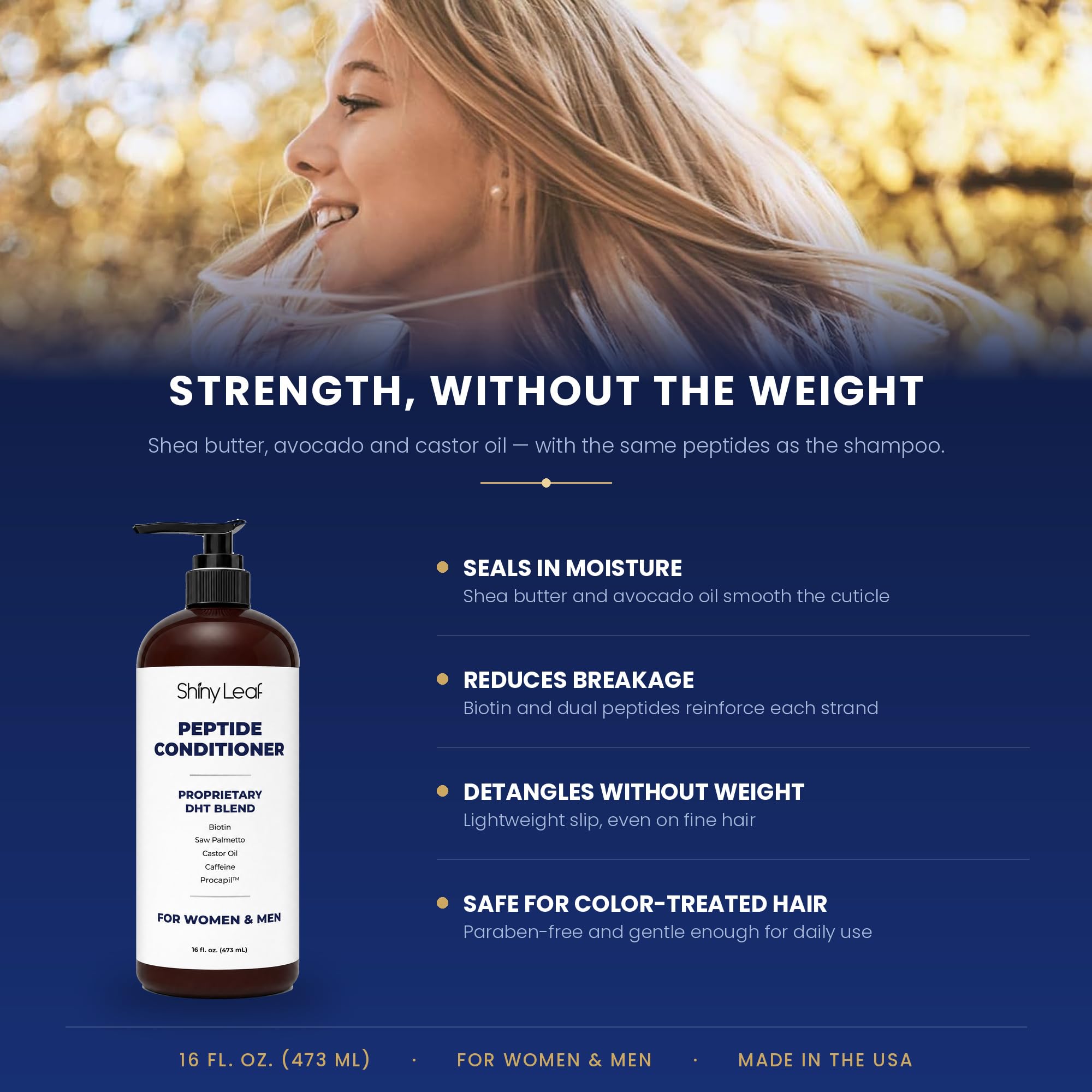 Shiny Leaf back label close-up listing ingredients and product benefits