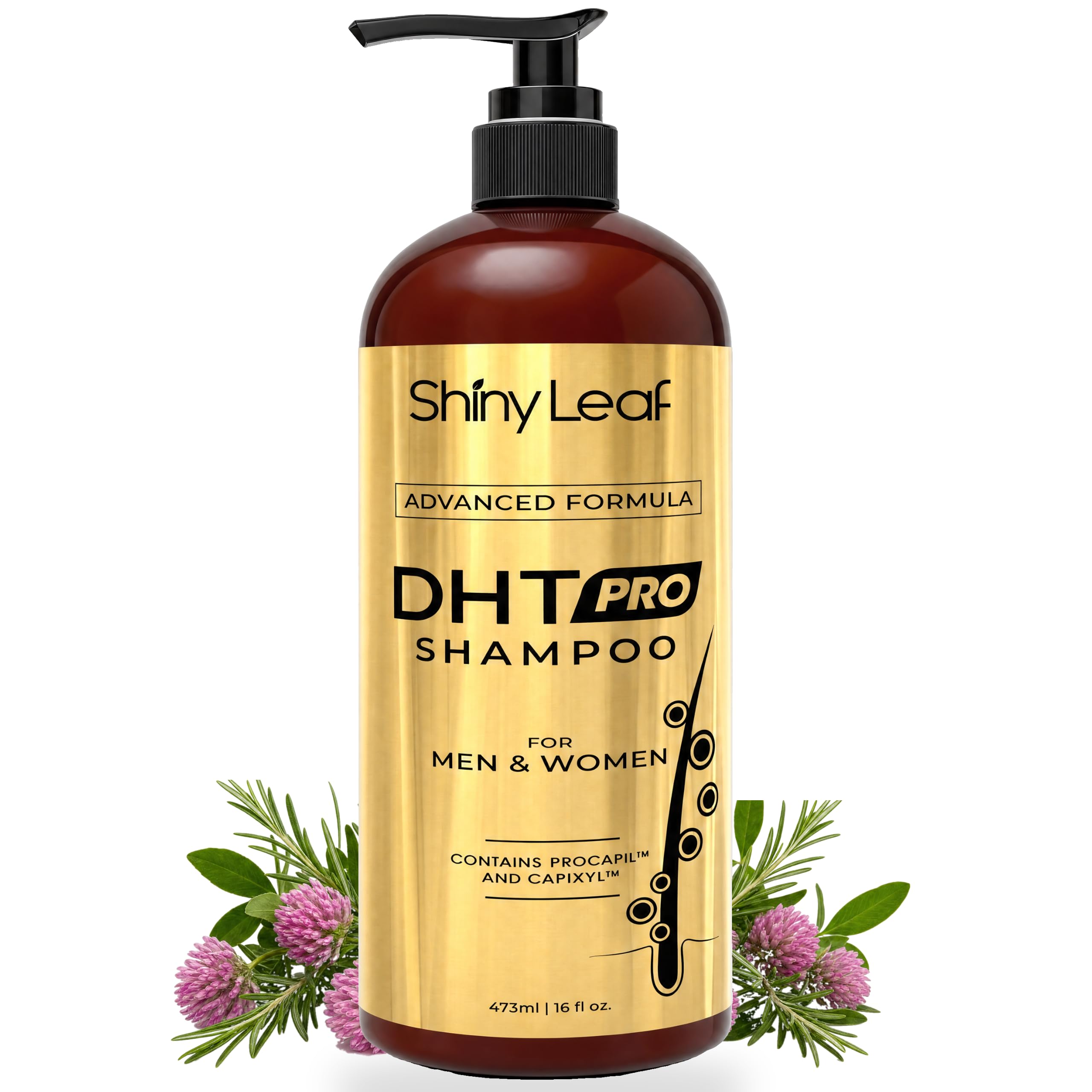 Shiny Leaf front bottle view showing product and clear labeling benefit: easy identification