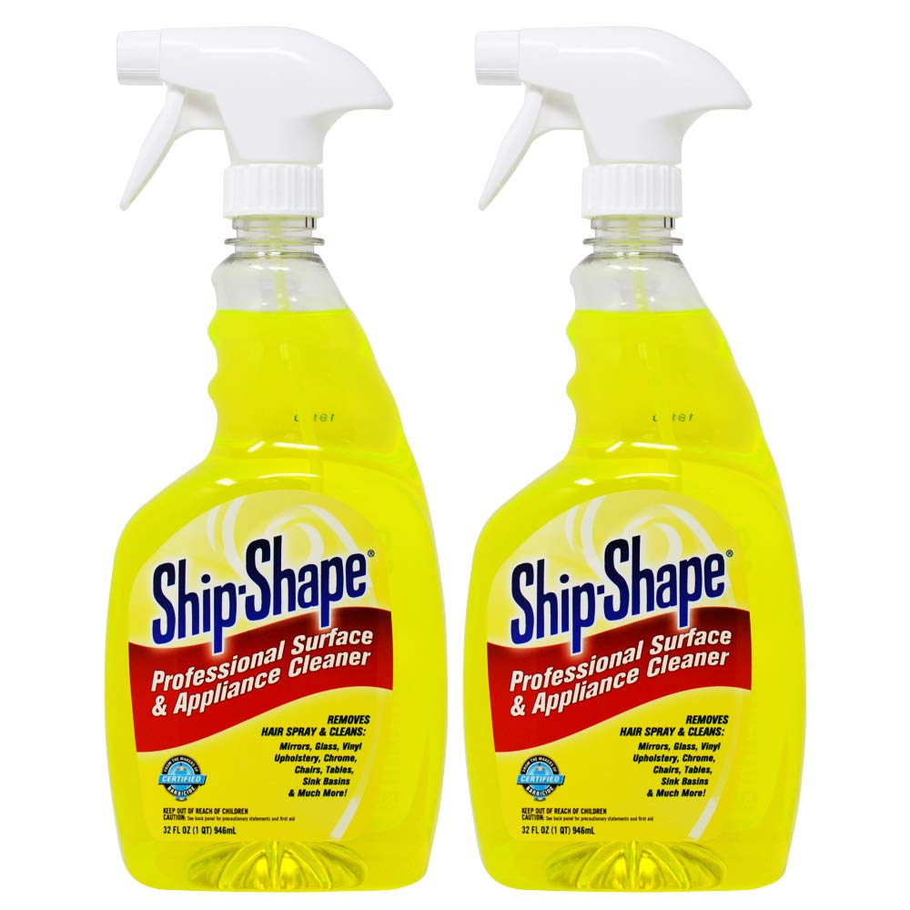 ship shape front spray bottle showing label and easy-grip trigger for quick salon cleaning