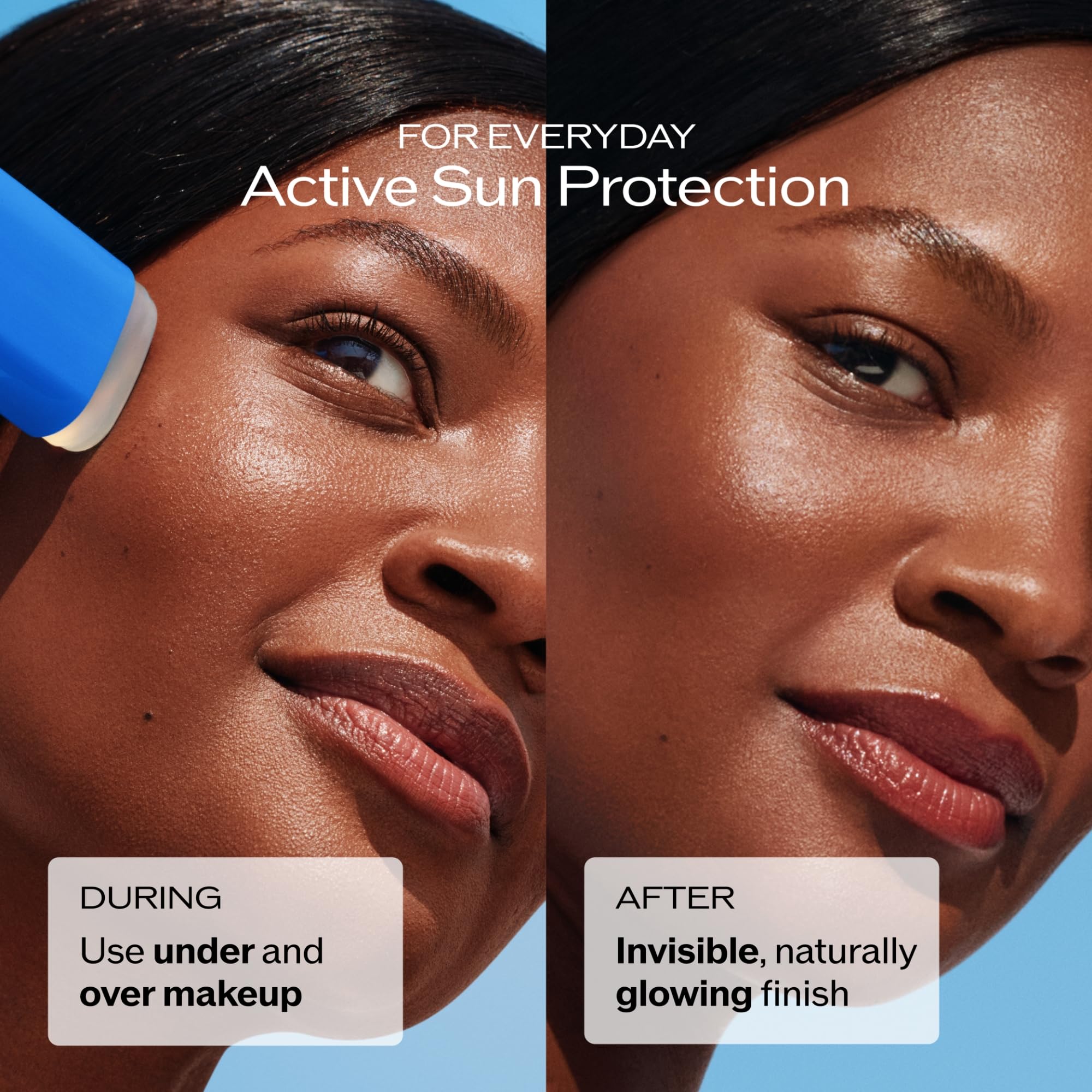 Shiseido clear stick application on face for quick touch-ups and coverage