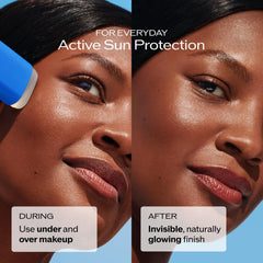 Shiseido clear stick application on face for quick touch-ups and coverage