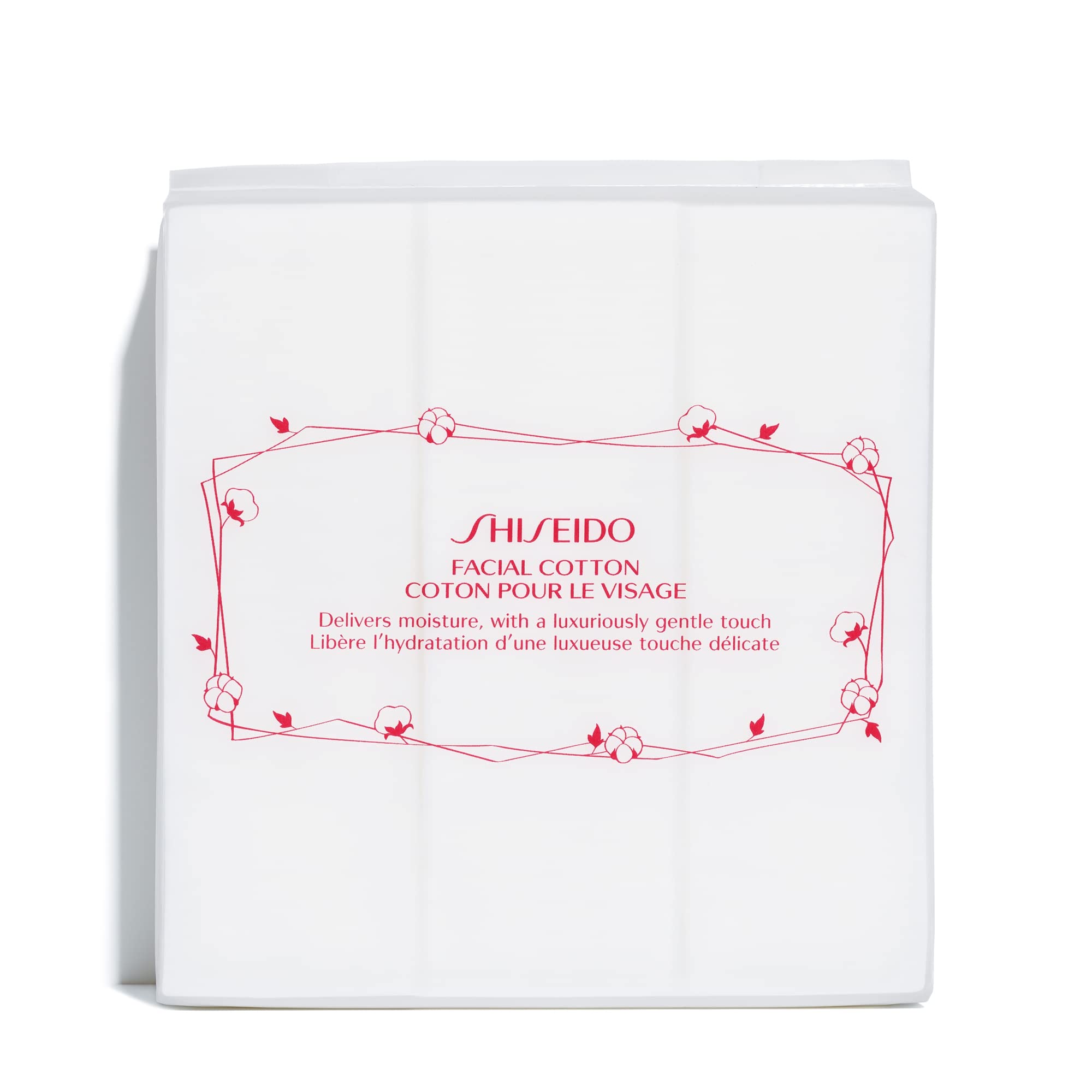 shiseido front packaging showing 165 cotton pads and neat seal for freshness