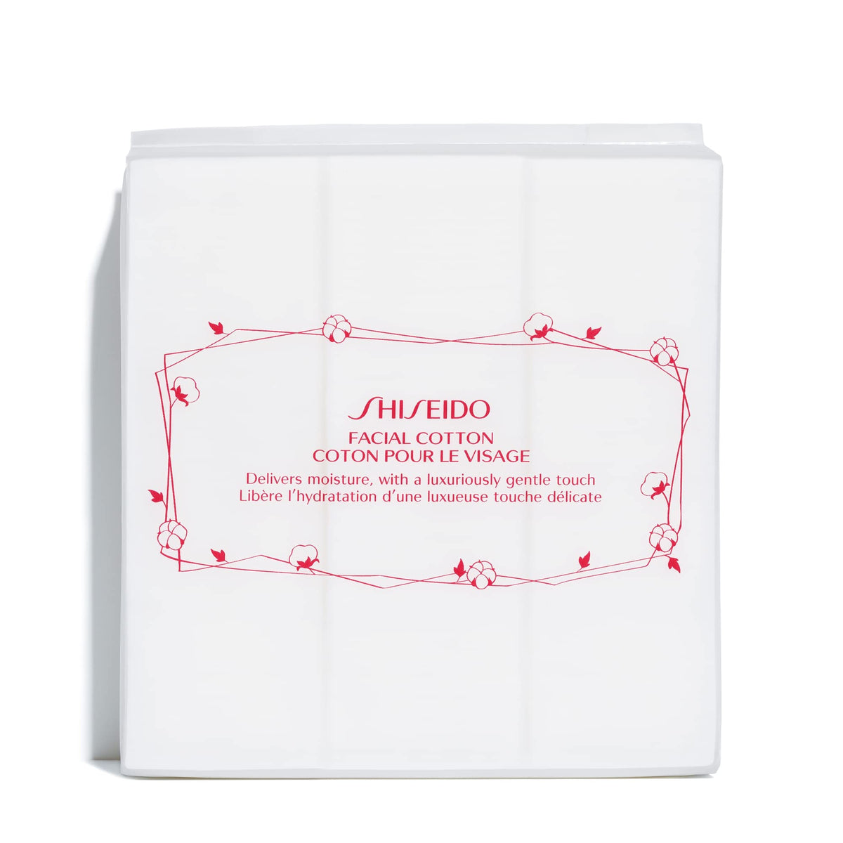 shiseido front packaging showing 165 cotton pads and neat seal for freshness
