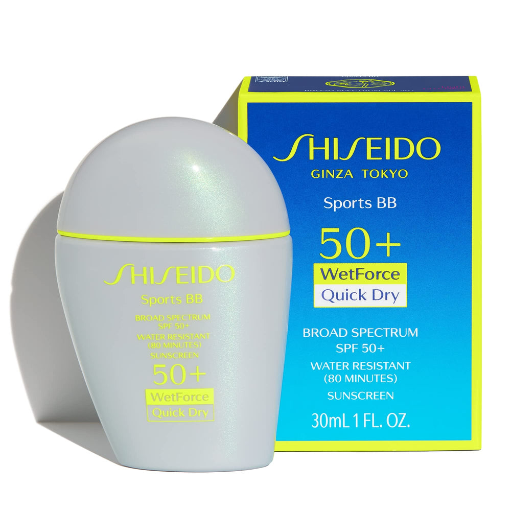 Shiseido sports bb cream texture closeup demonstrating quick-dry, non-sticky finish benefit