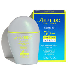 Shiseido sports bb cream texture closeup demonstrating quick-dry, non-sticky finish benefit