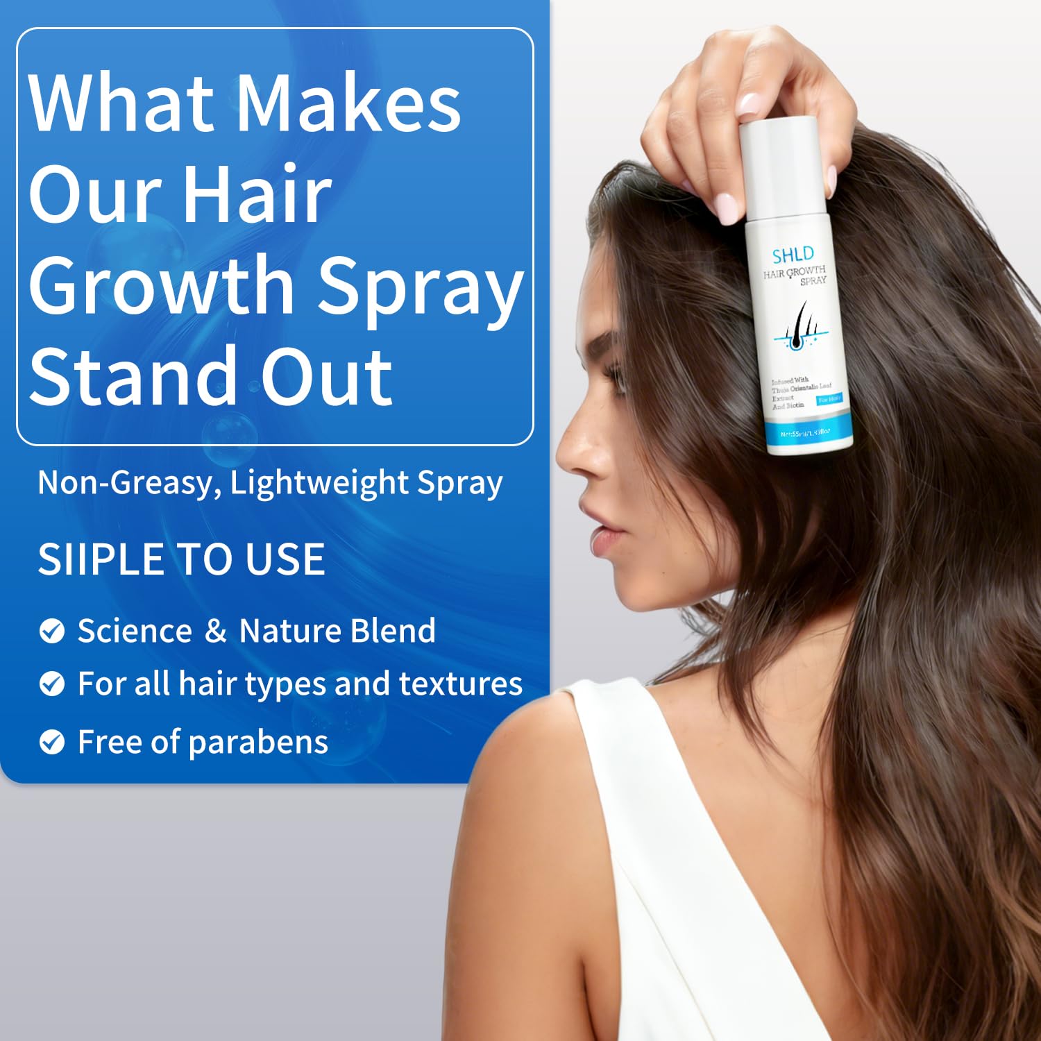 SHLD bottle beside rosemary and castor oil highlighting natural support