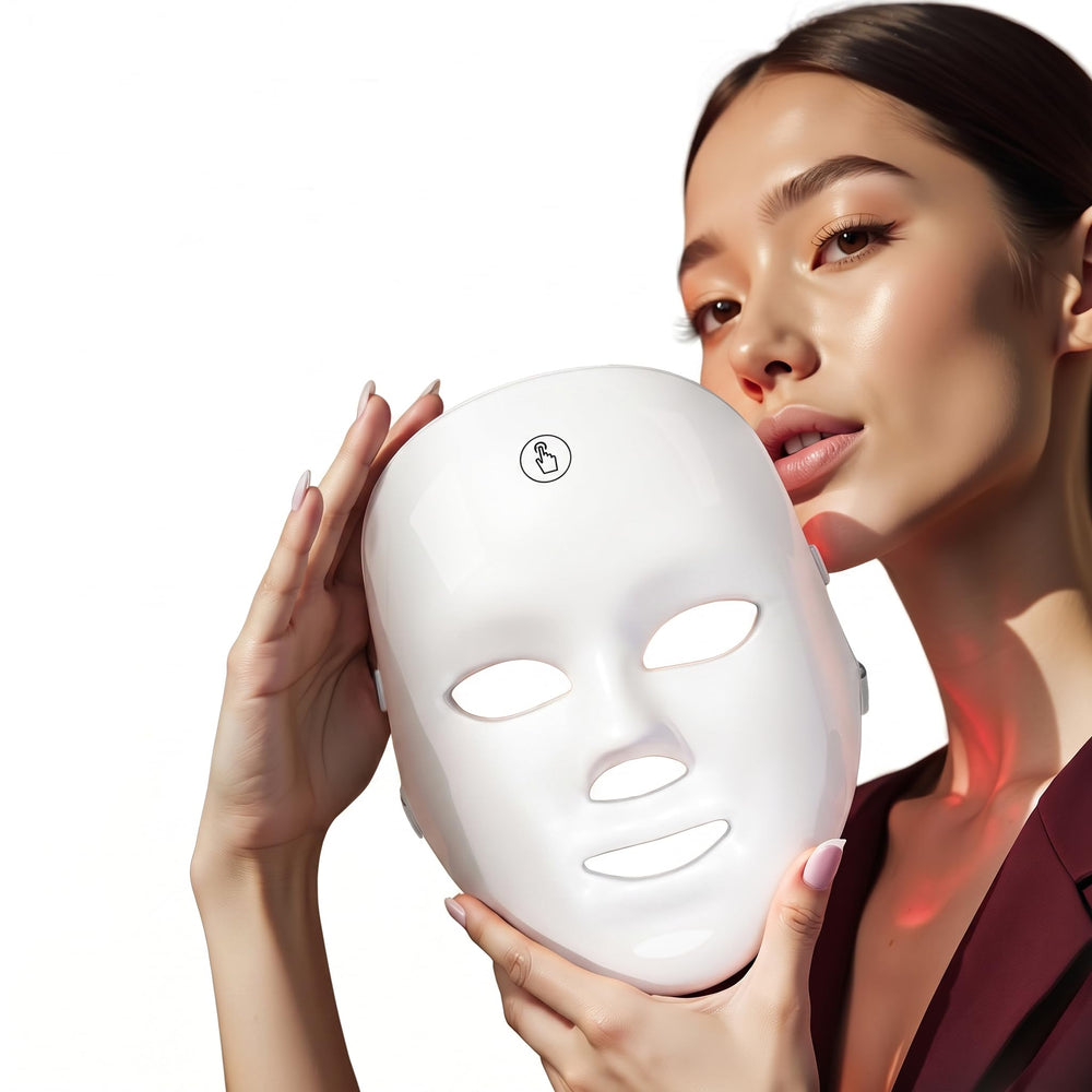SHMHE face mask front view showing full-face LED coverage and easy use