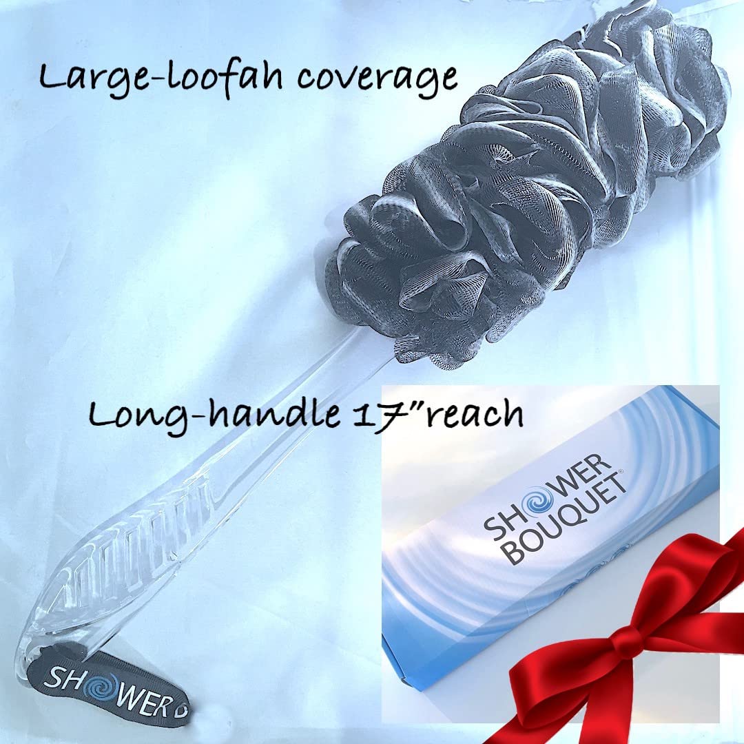 Shower Bouquet charcoal label detail emphasizing modern look and mild exfoliation