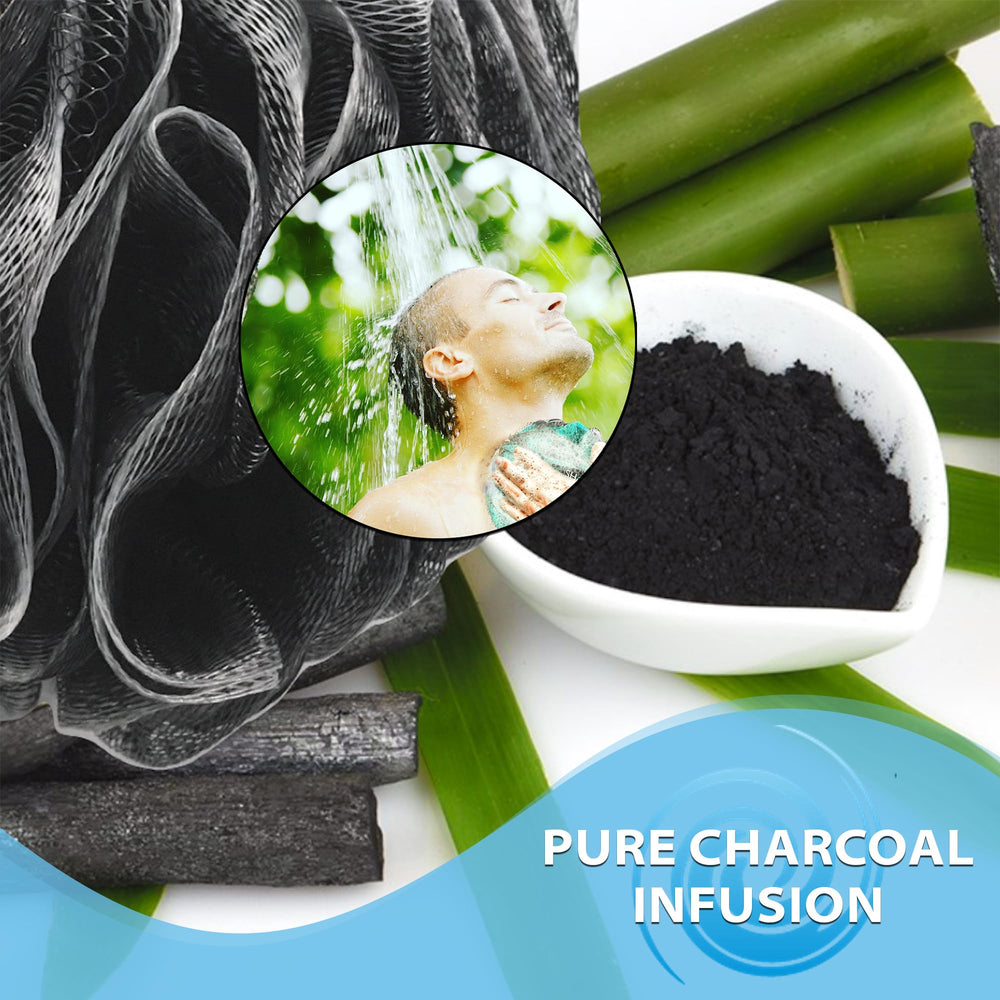 Shower Bouquet pouf in use creating rich foam with body wash for efficient cleansing