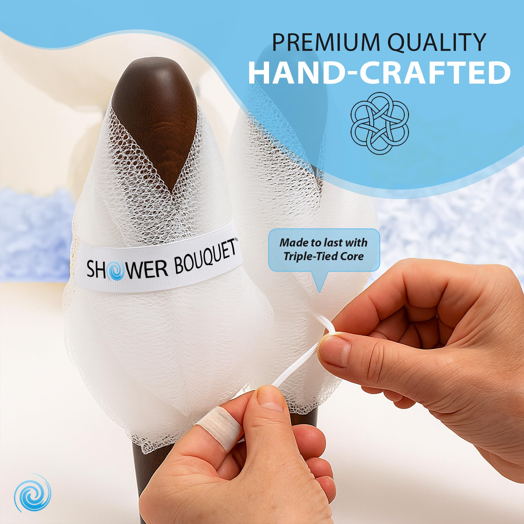 Shower Bouquet held in hand to show extra-large size and ergonomic grip