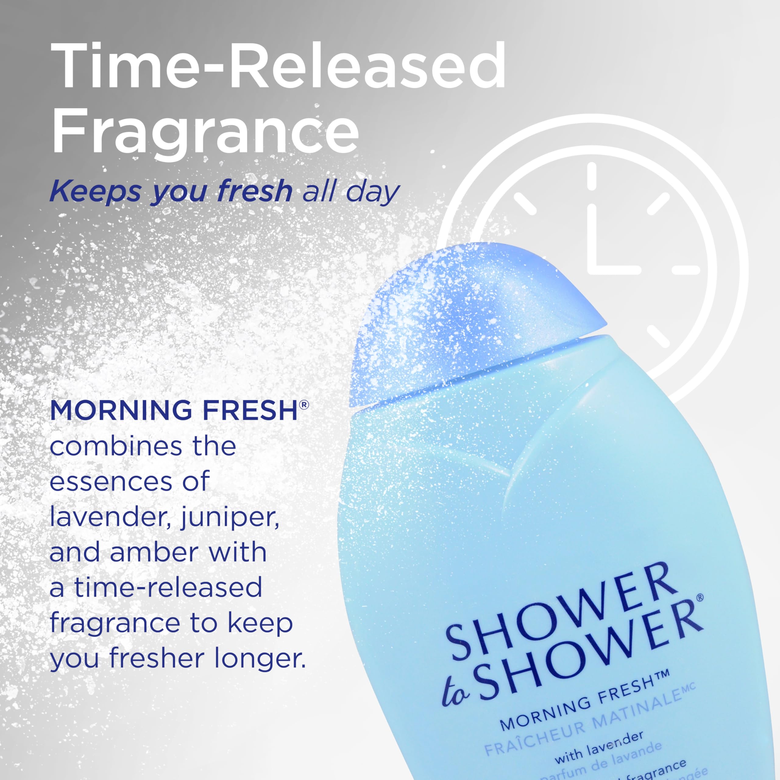 Shower To Shower close-up lavender graphic highlighting soothing scent benefit