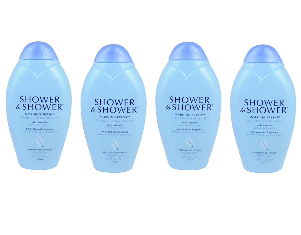 Shower To Shower front label showing product name and 13 ounce jar benefit
