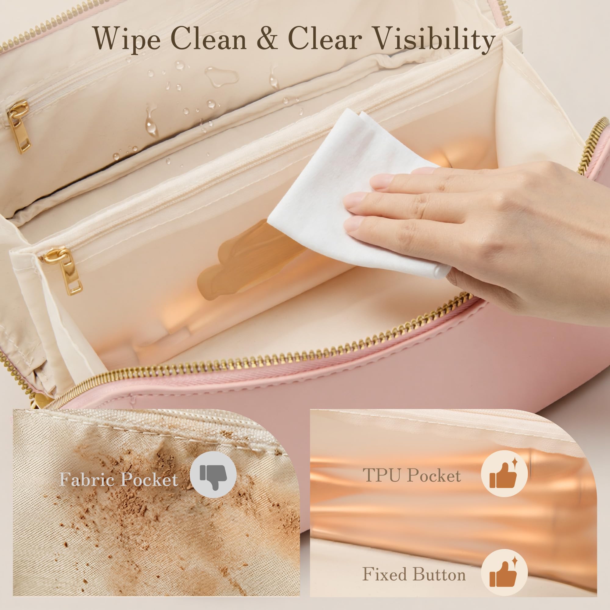 SHOWKOO holding full-size bottles and makeup palettes for travel readiness