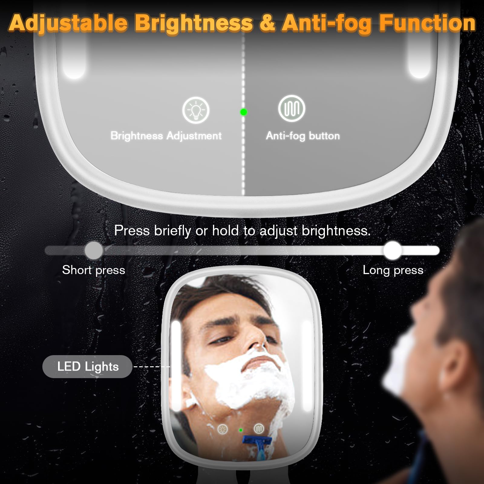 Showvigor in-use shot of a man shaving with clear mirror benefit
