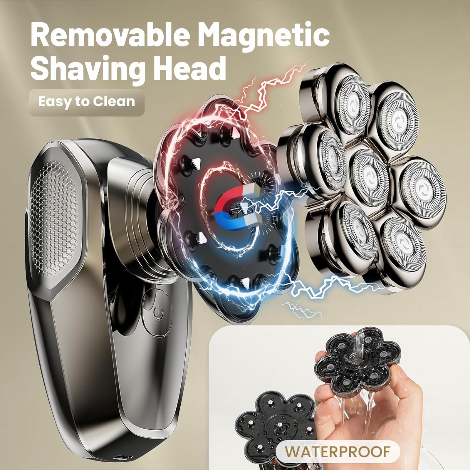 SHPAVVER ETHUP detachable shaving head closeup for easy deep cleaning benefit