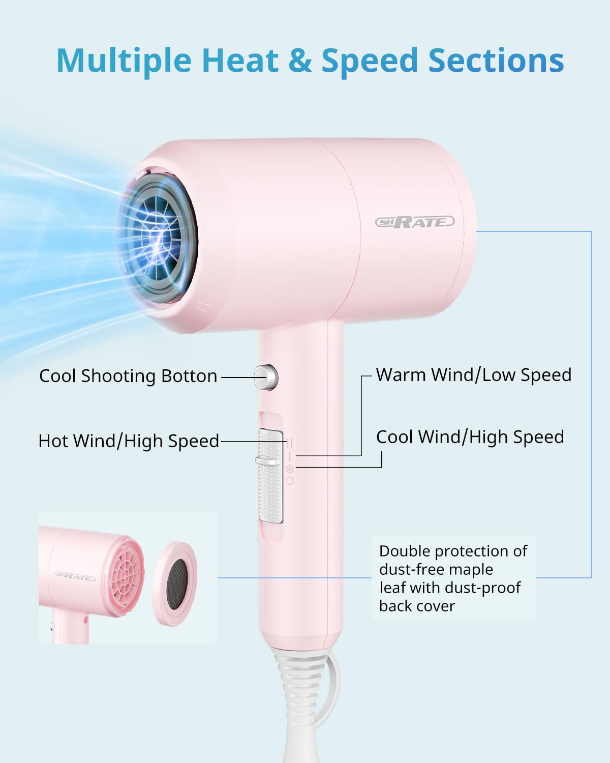 SHRATE diffuser attachment close-up highlighting curl-friendly airflow and frizz reduction