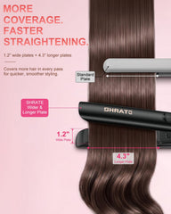 SHRATE styling straightening long hair demonstrating frizz reduction and shine