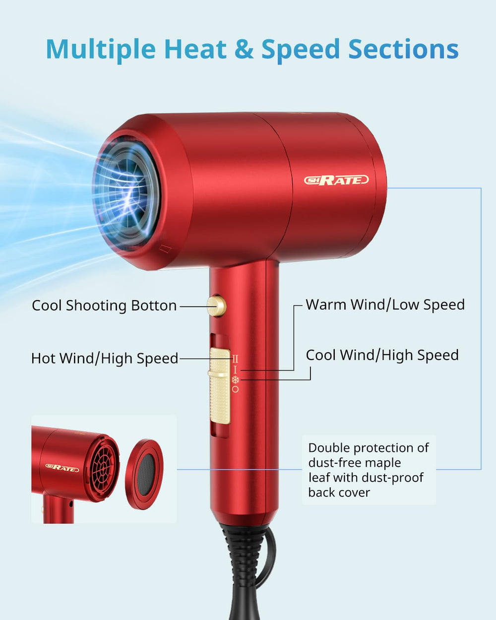 SHRATE hair dryer in a travel setting packed with luggage for on-the-go styling