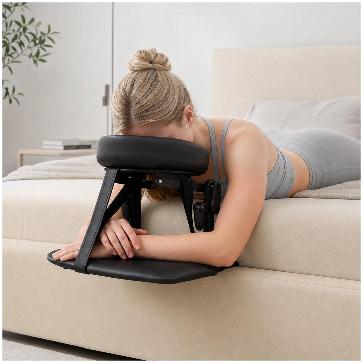 ShtNeeg front view headrest showing compact setup and easy conversion